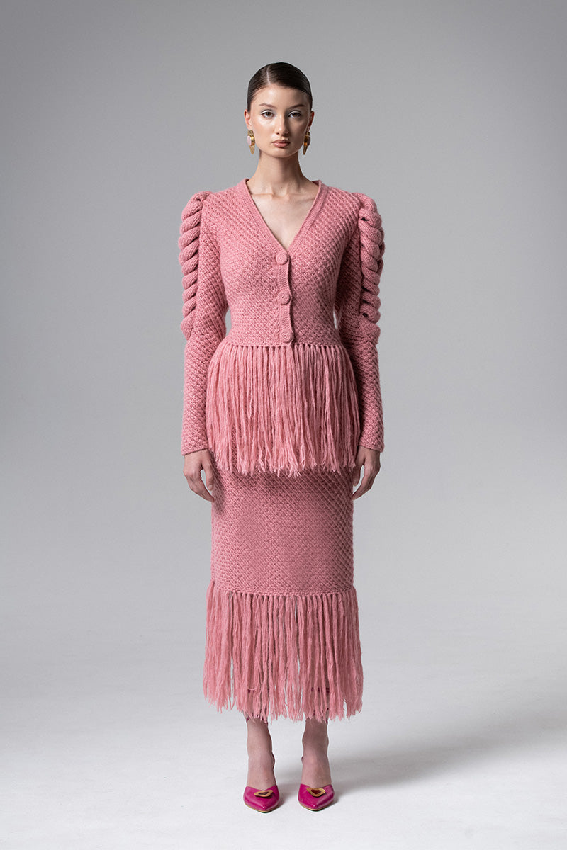 SKIRT WITH FRINGES IN PINK