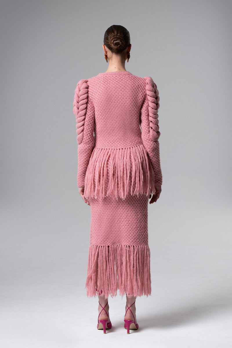 SKIRT WITH FRINGES IN PINK