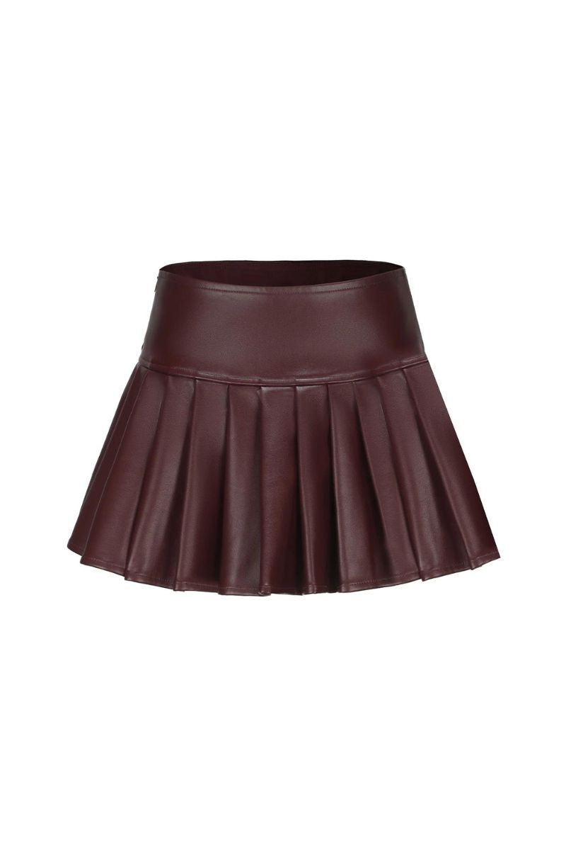 MIRABEL BROWN FAUX LEATHER MINI SKIRT