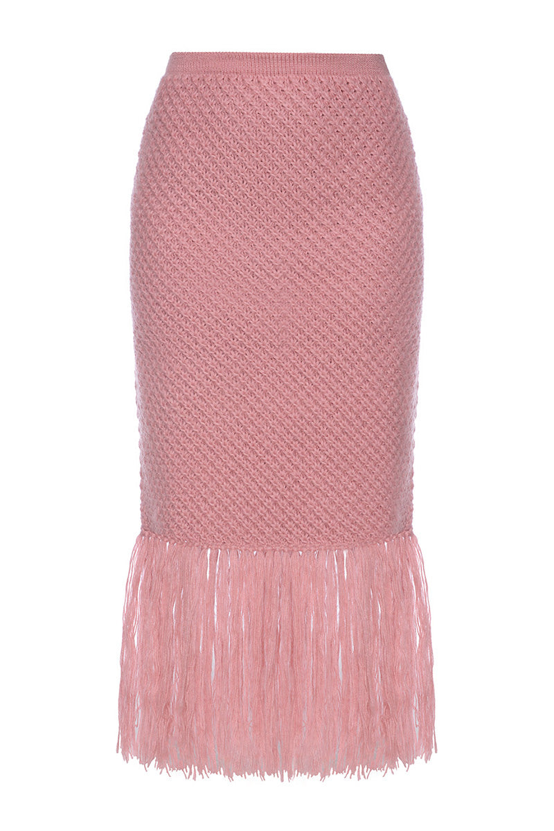SKIRT WITH FRINGES IN PINK
