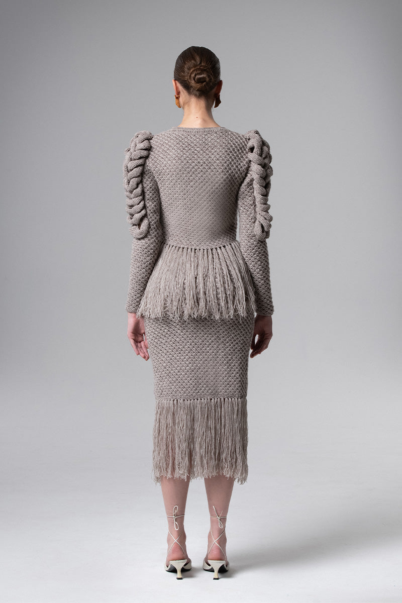 SKIRT WITH FRINGES IN GRAY