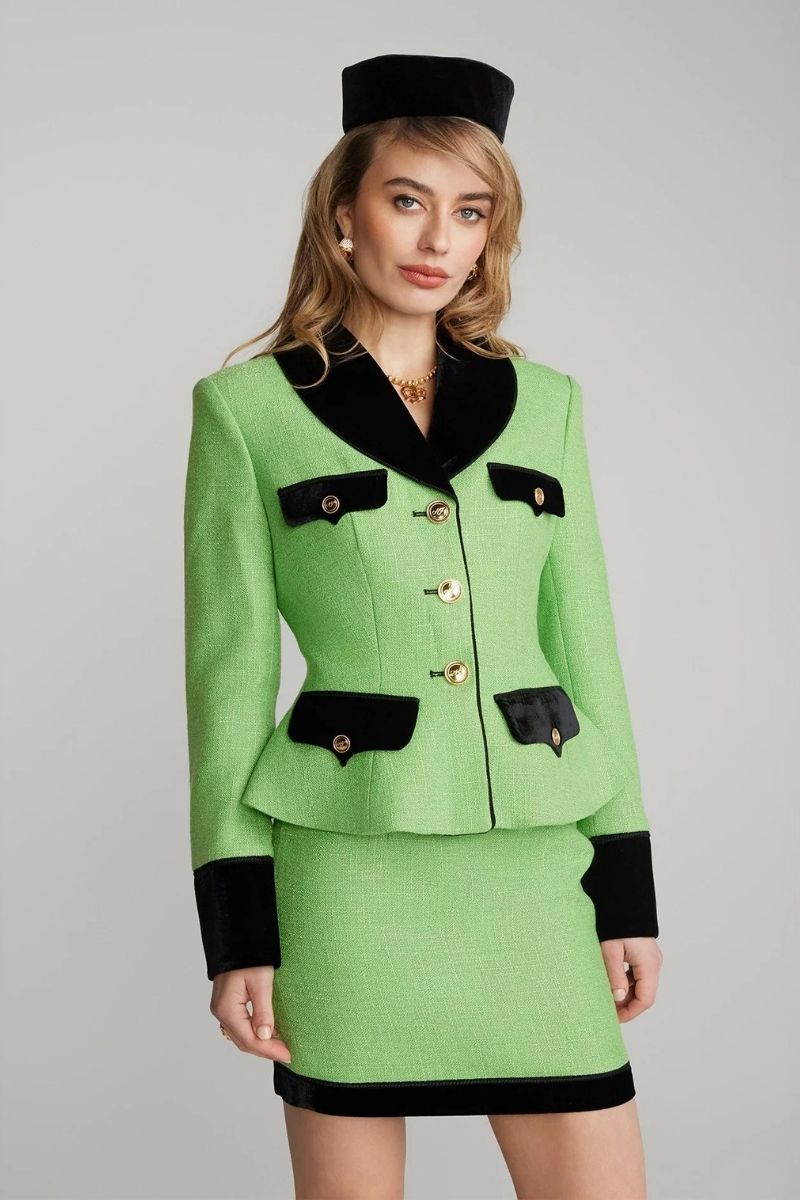 MICHELLE GREEN TWEED MINI SKIRT