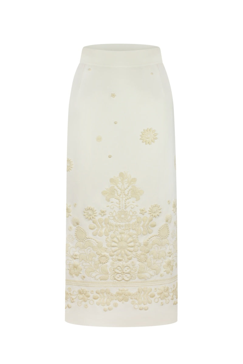 MILK EMBROIDERED PLAKHTA MIDI SKIRT