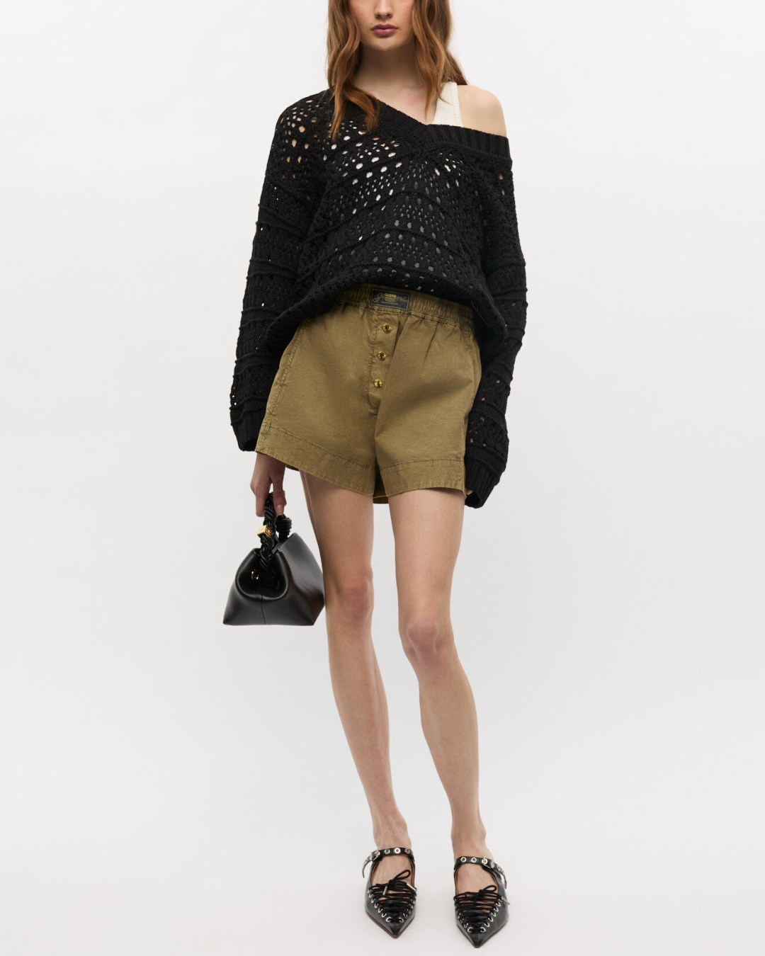WASHED STRETCH COTTON ELASTICATED SHORTS