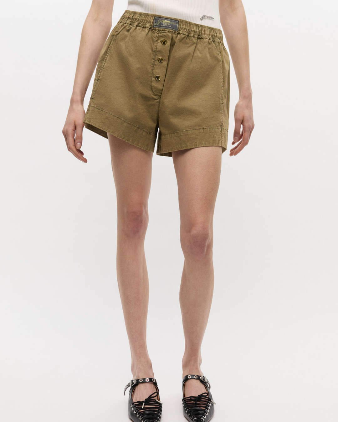 WASHED STRETCH COTTON ELASTICATED SHORTS