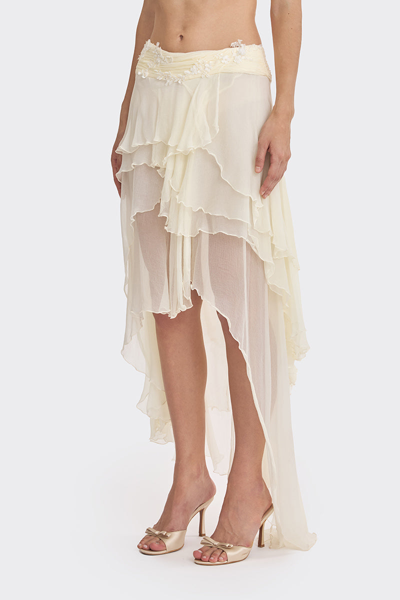 FAIRY LACE LAYERED MAXI SKIRT IN LIGHT YELLOW
