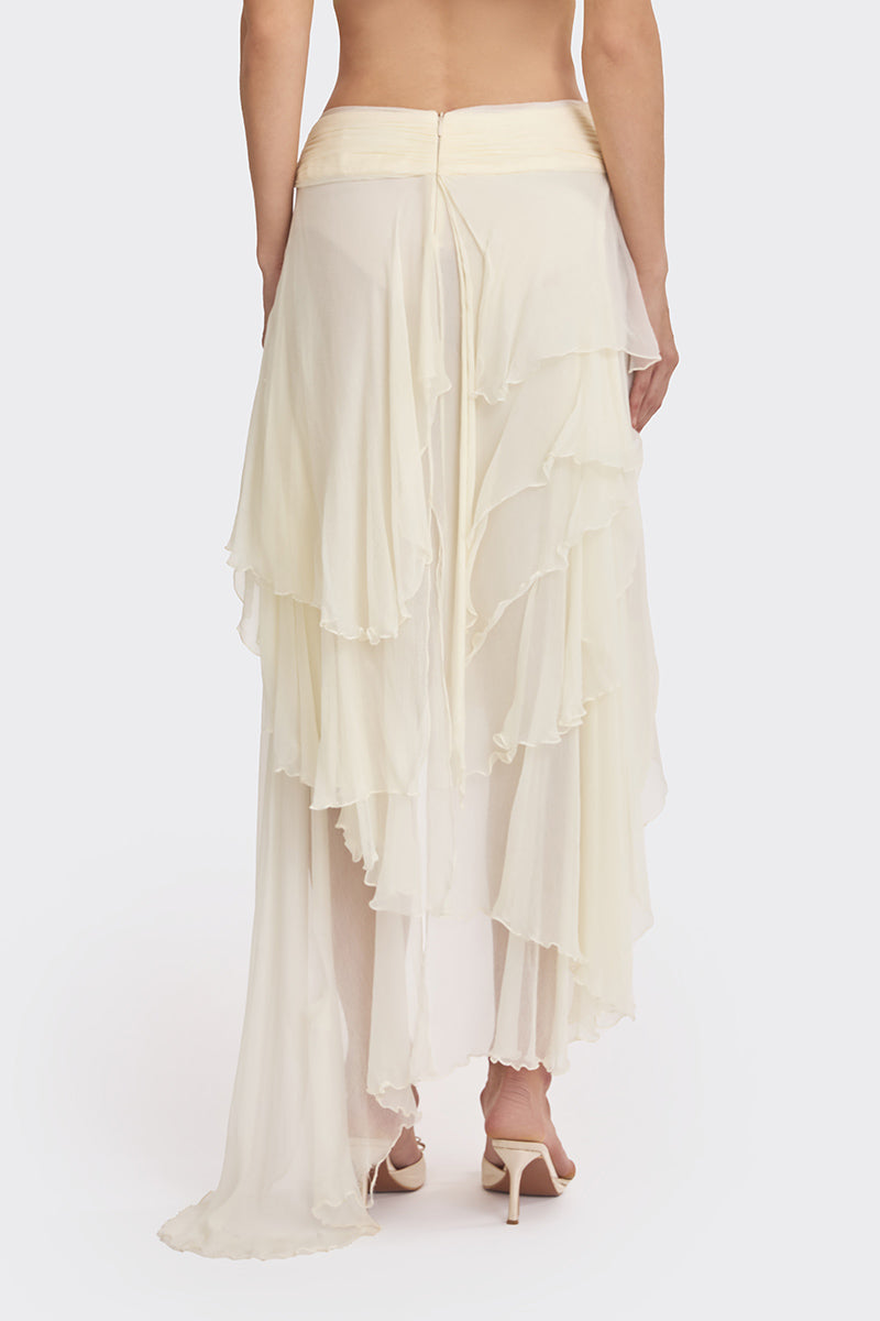 FAIRY LACE LAYERED MAXI SKIRT IN LIGHT YELLOW