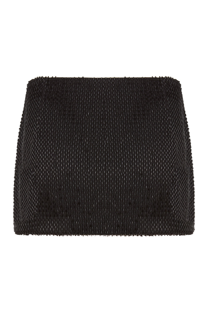 BUGLE BEAD MINI SKIRT IN BLACK