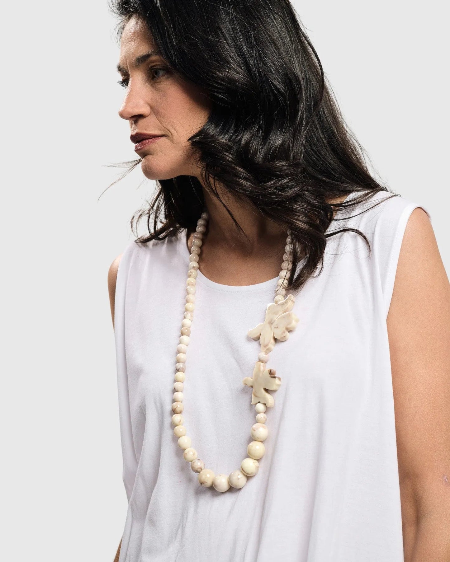 Lotus Bead Necklace, Oat