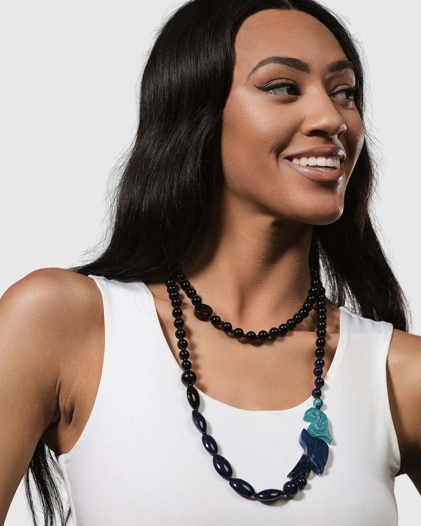 Tahiti Bird Bead Necklace, Blue