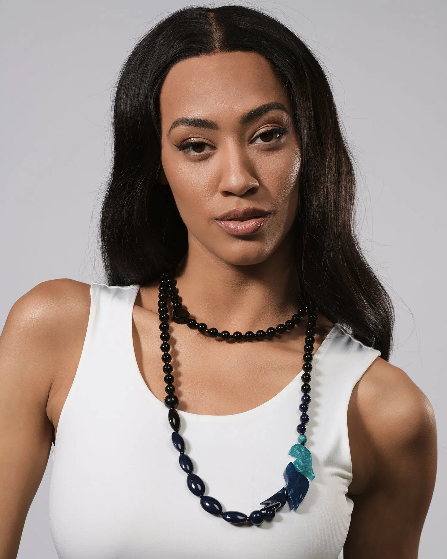Tahiti Bird Bead Necklace, Blue
