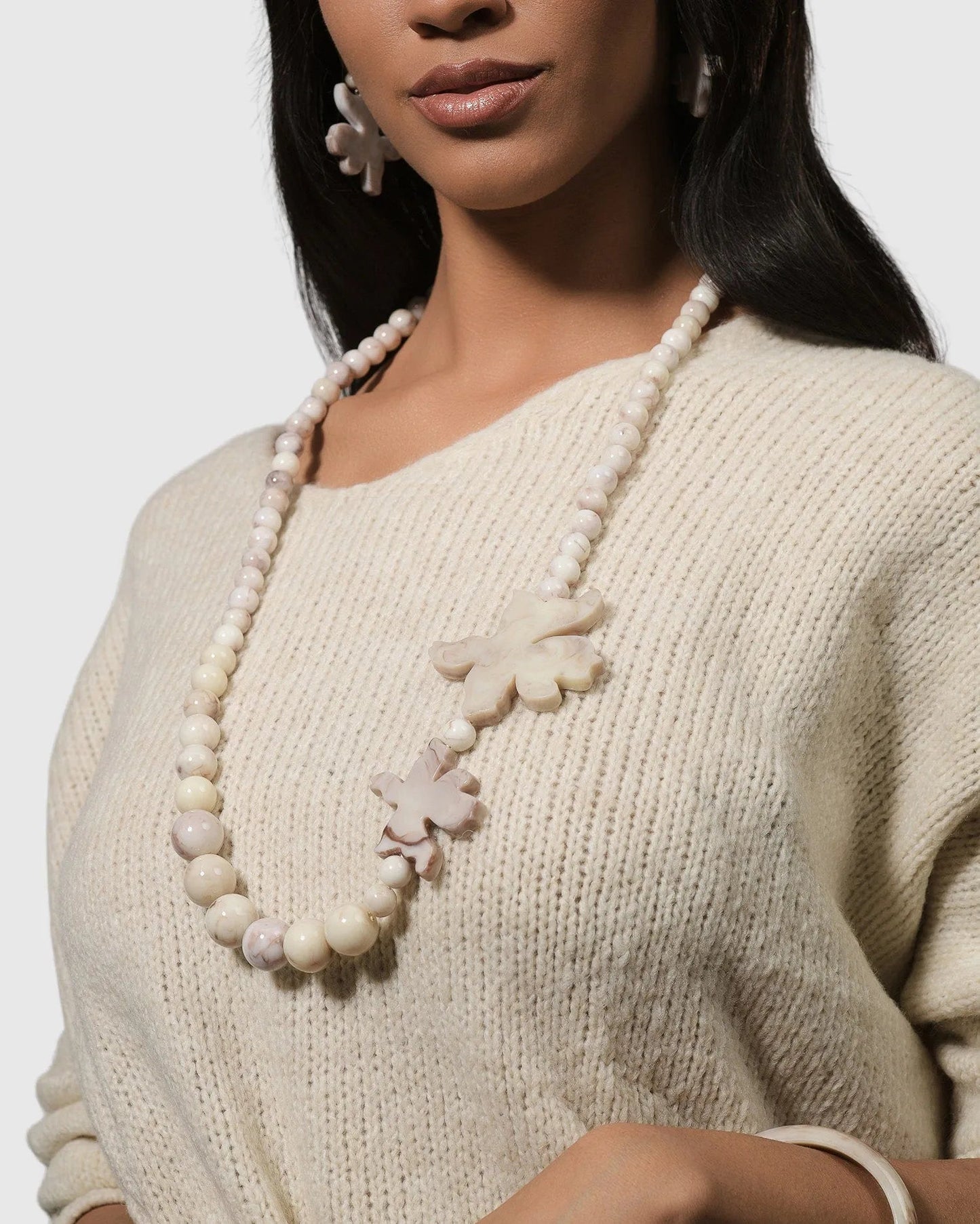 Lotus Bead Necklace, Oat