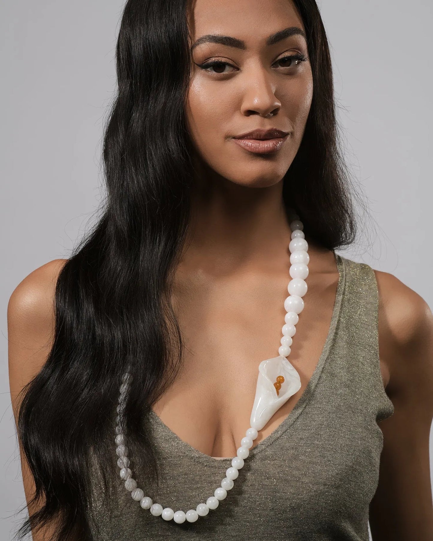 Lily Bead Necklace, White