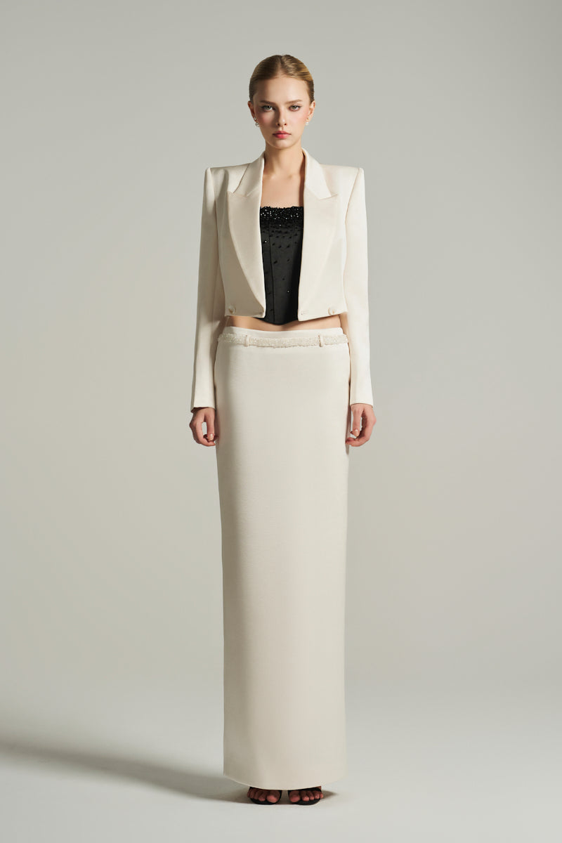 SILK LOW RISE MAXI SKIRT IN IVORY