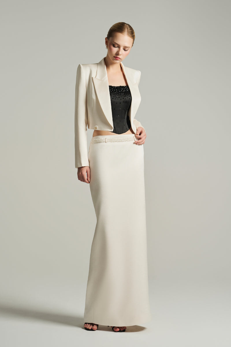 SILK LOW RISE MAXI SKIRT IN IVORY
