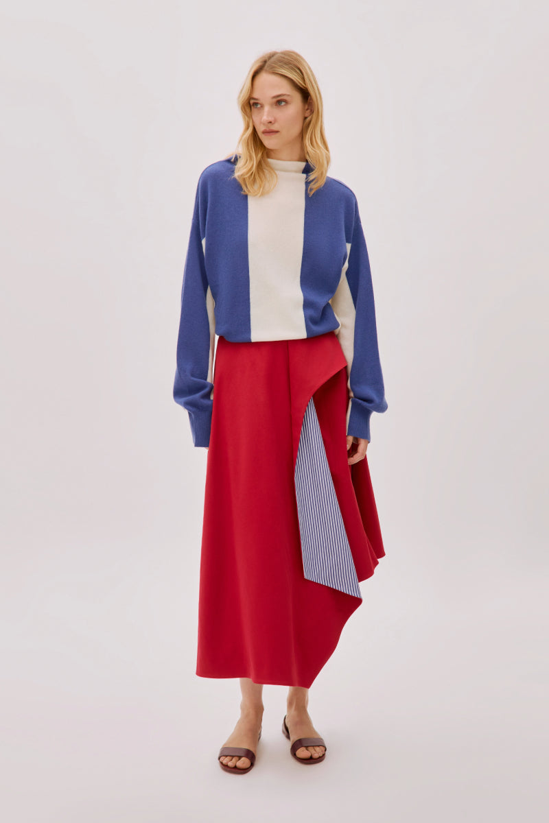 KEYRA RED AND BLUE COTTON STRIPED SKIRT