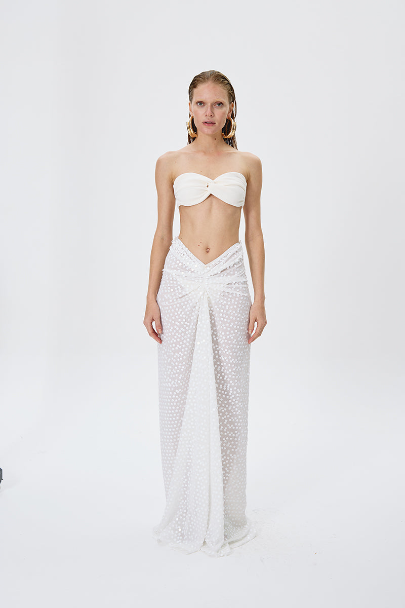 SEQUIN LIGHT MAXI SKIRT IN WHITE