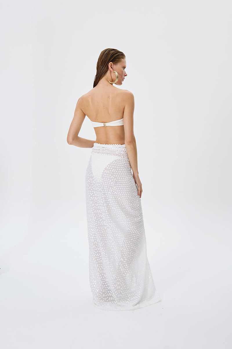 SEQUIN LIGHT MAXI SKIRT IN WHITE