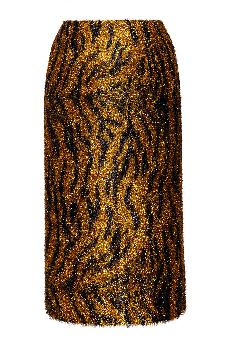 FUZZY HIGH SLIT MIDI SKIRT IN LEOPARD PRINT