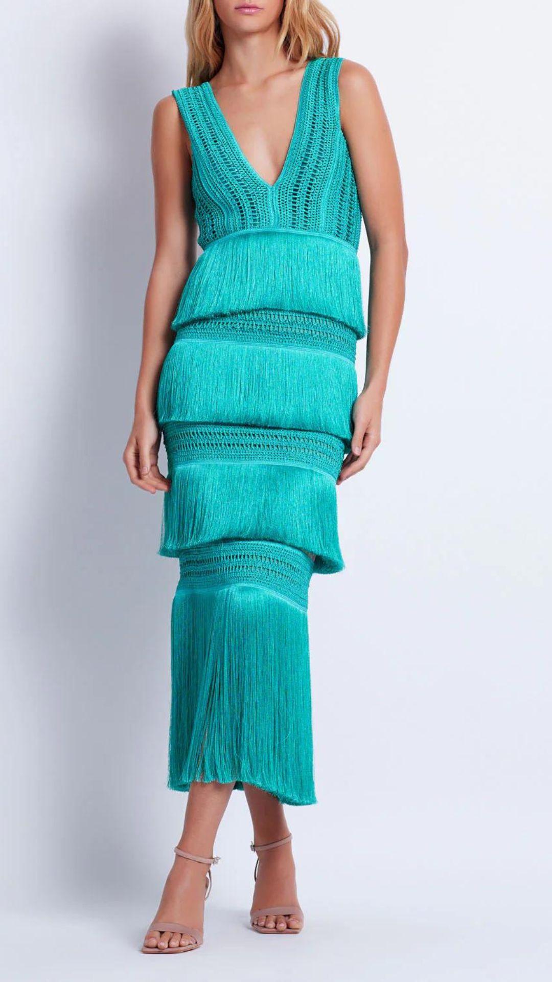 Plunging Fringe Midi Dress