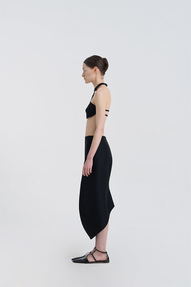 MORPH WOOL SILK SKIRT IN BLACK