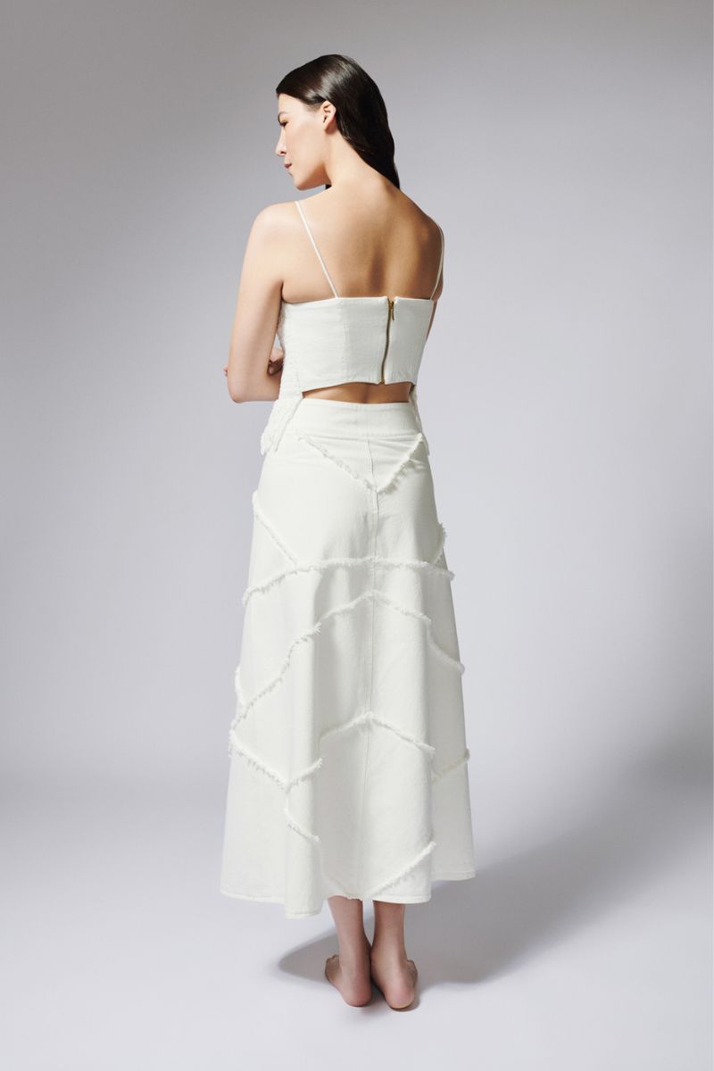 CUTS DENIM SKIRT IN IVORY
