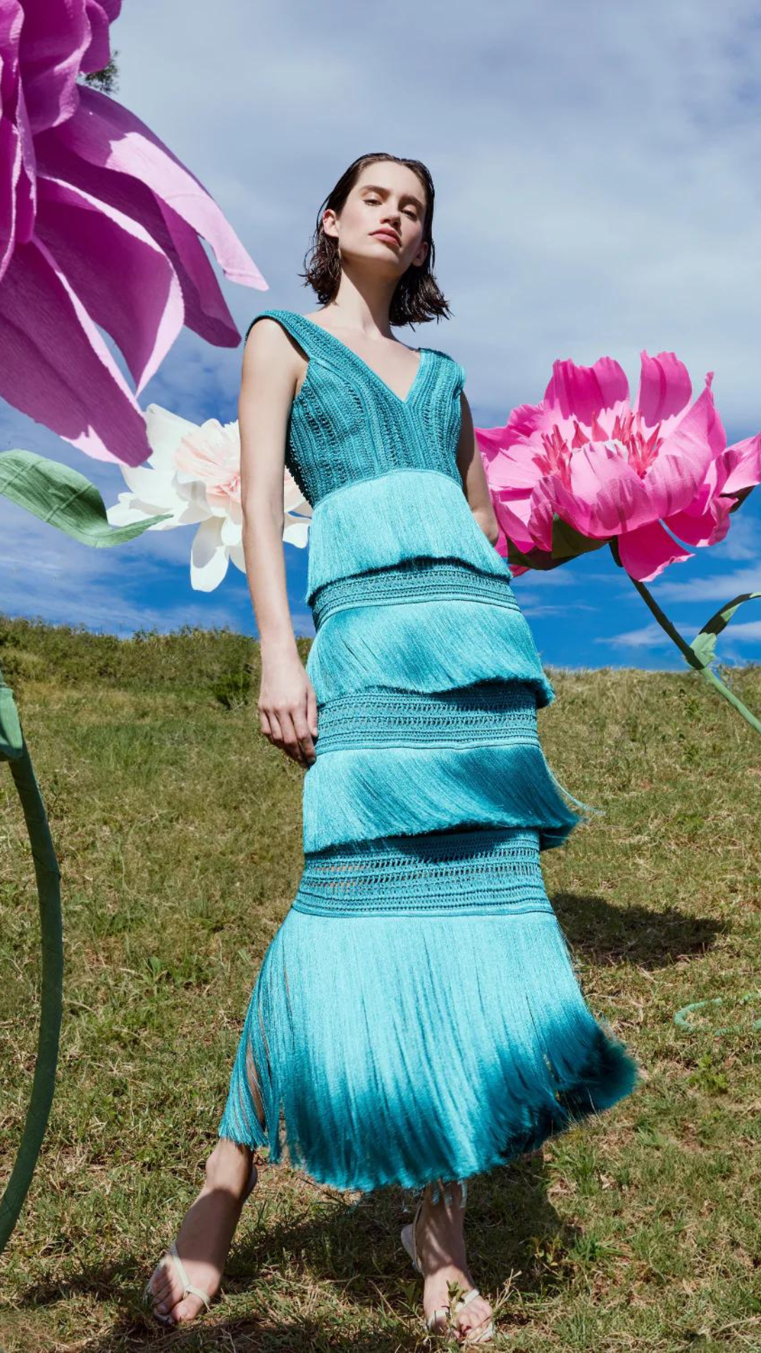 Plunging Fringe Midi Dress