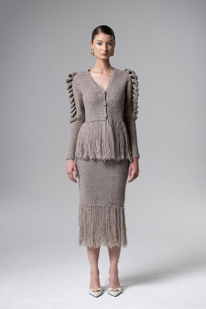 SKIRT WITH FRINGES IN GRAY