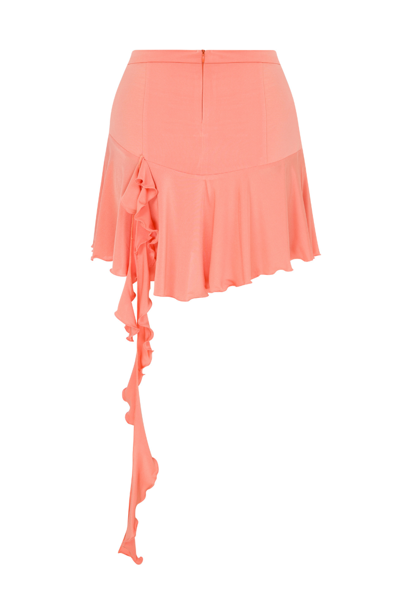 JERSEY MINI SKIRT WITH RUFFLES IN PEACH ORANGE