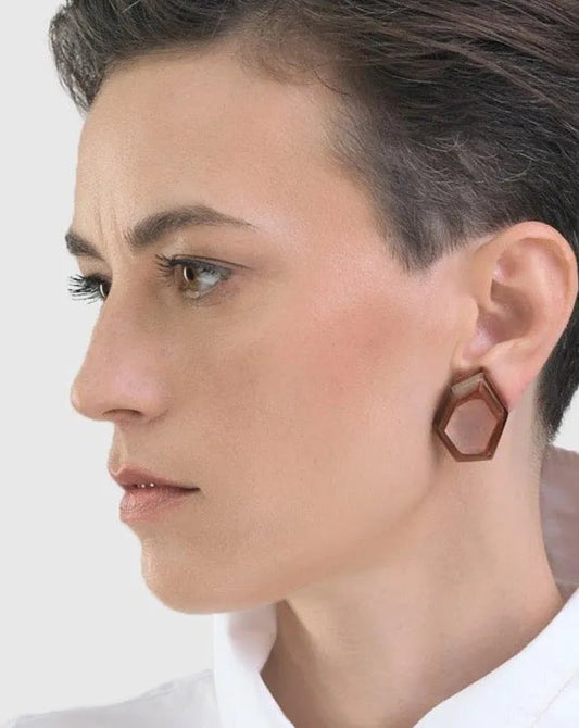 Cinnamon Faceted Clip Earrings, Brown