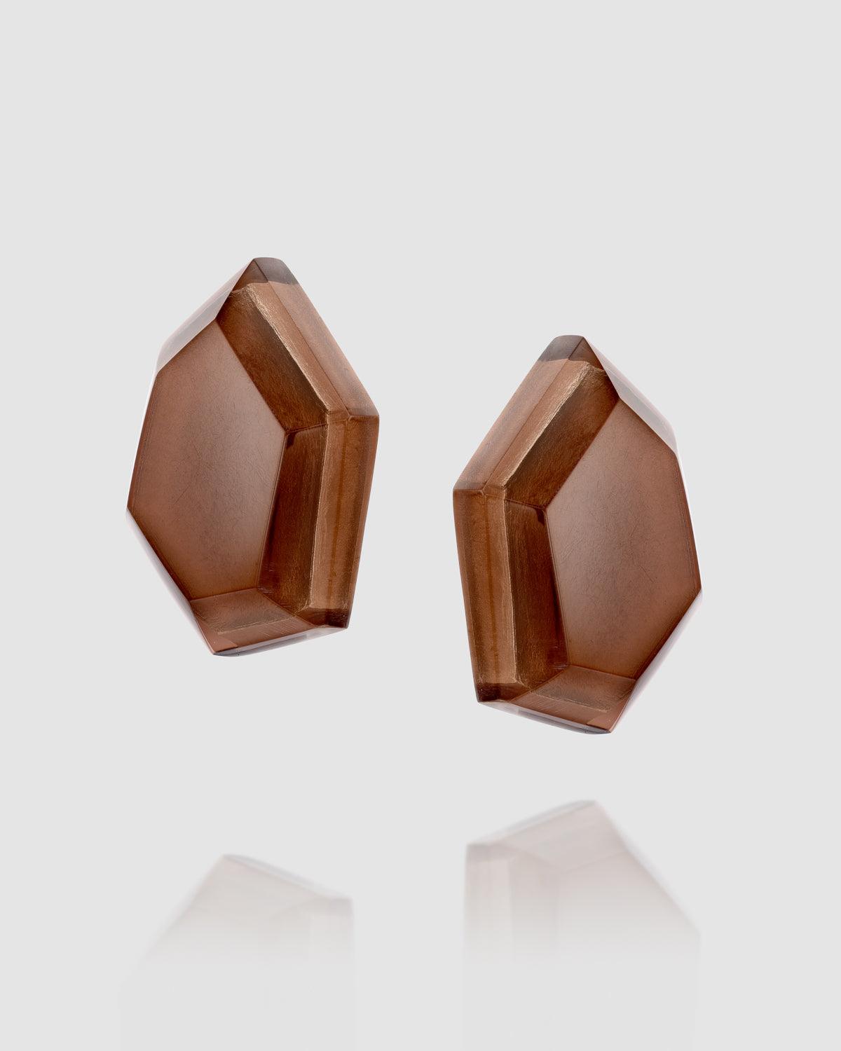 Cinnamon Faceted Clip Earrings, Brown