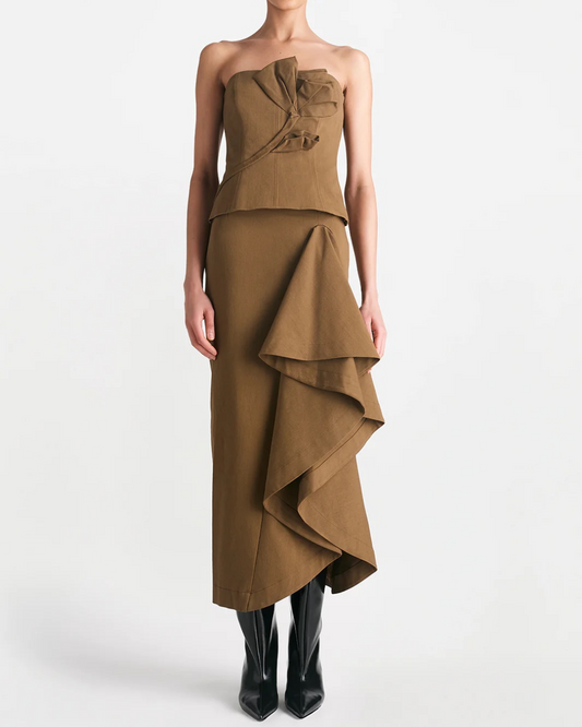 RUFFLE DETAIL PENCIL SKIRT