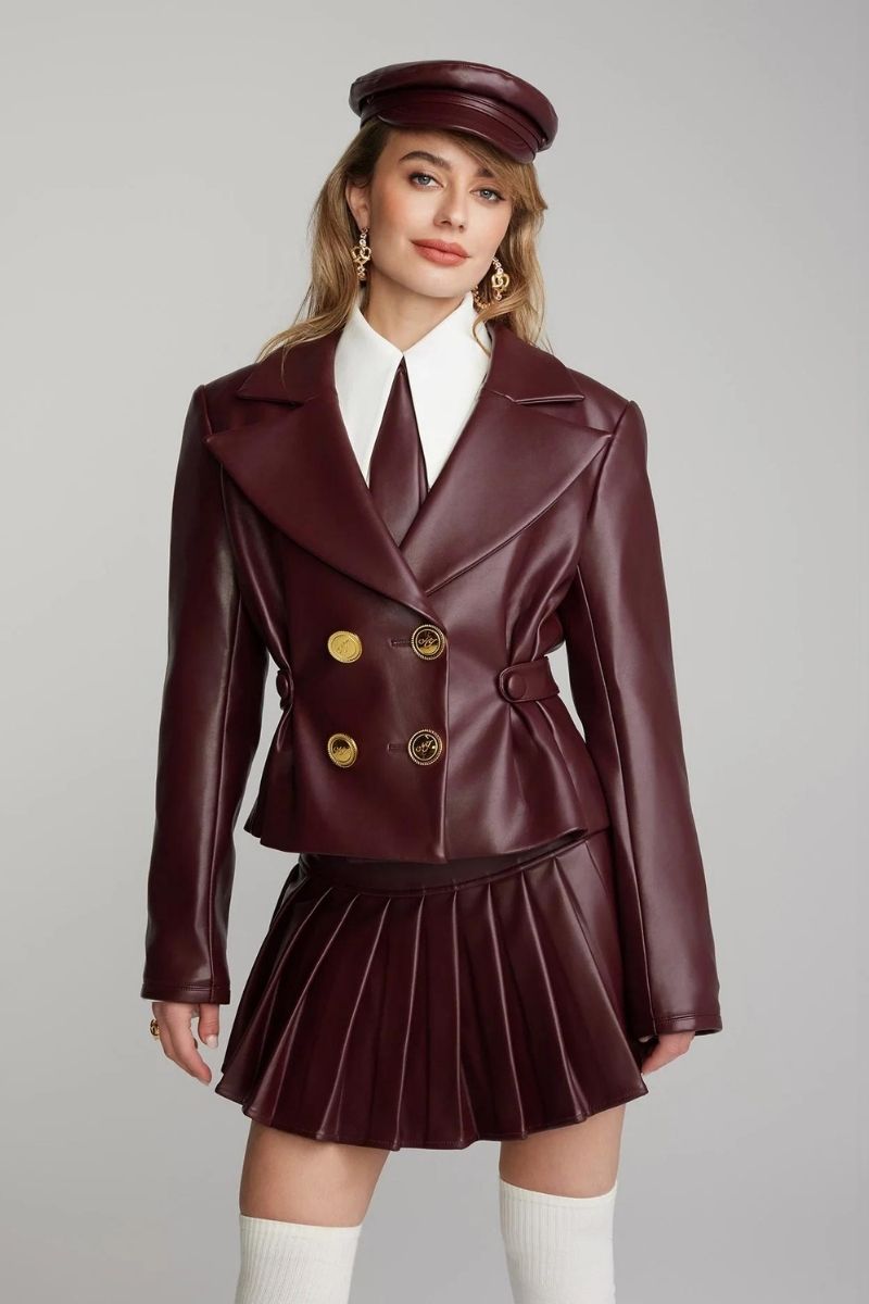 MIRABEL BROWN FAUX LEATHER MINI SKIRT