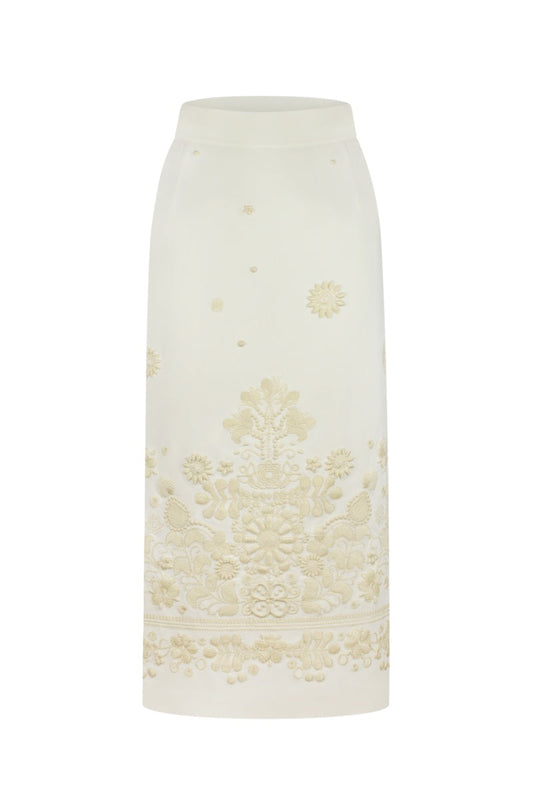 MILK EMBROIDERED PLAKHTA MIDI SKIRT