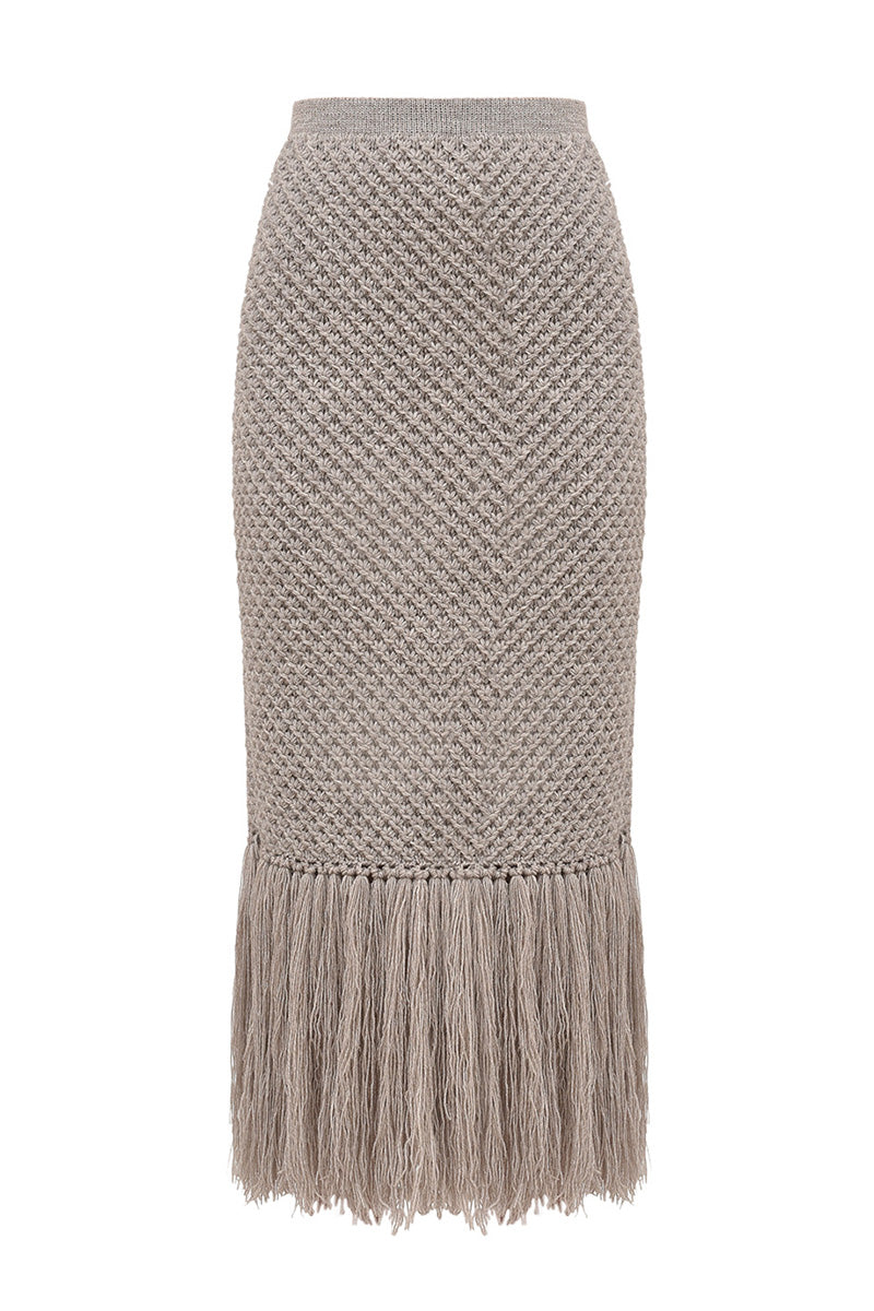 SKIRT WITH FRINGES IN GRAY