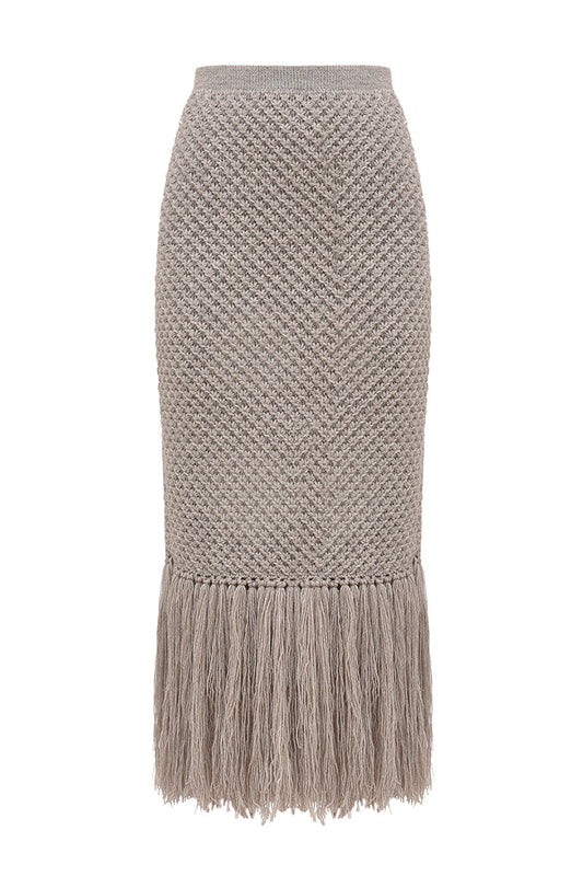 SKIRT WITH FRINGES IN GRAY