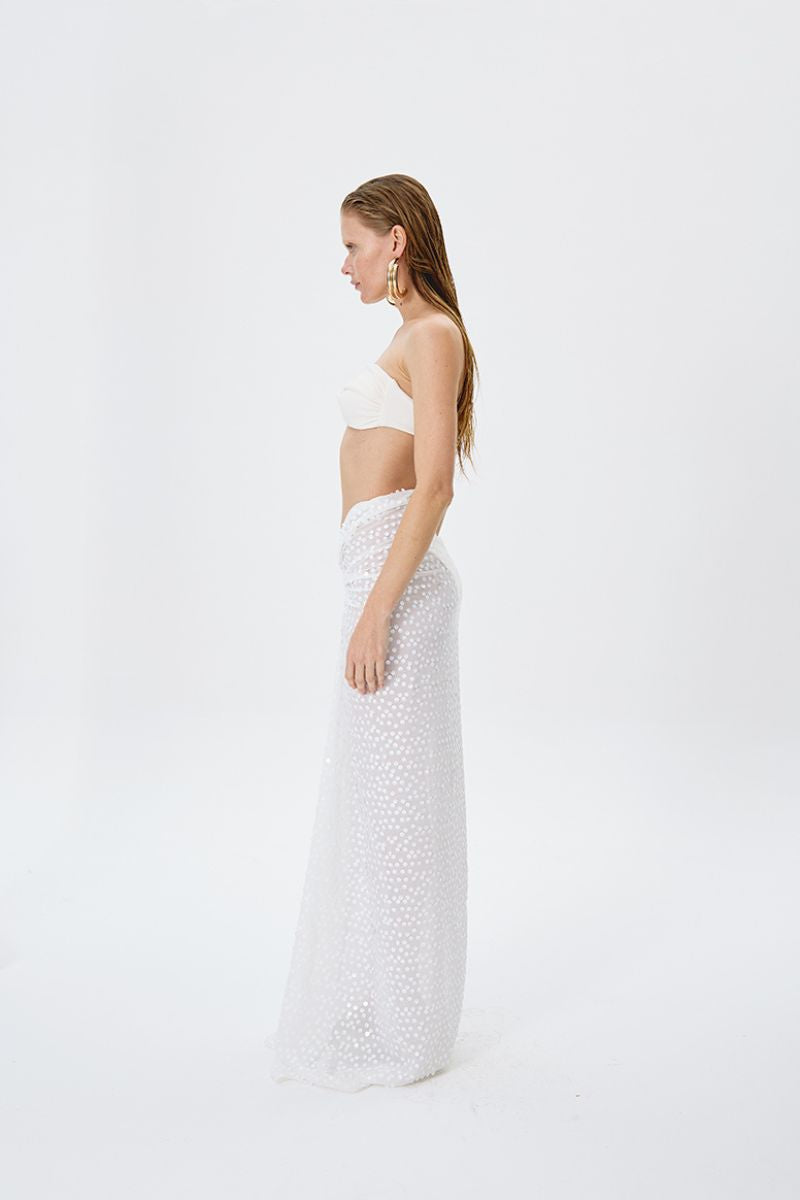 SEQUIN LIGHT MAXI SKIRT IN WHITE