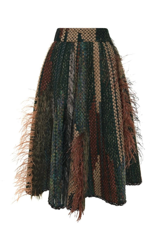 DRAPED MIDI SKIRT IN GREEN MULTI