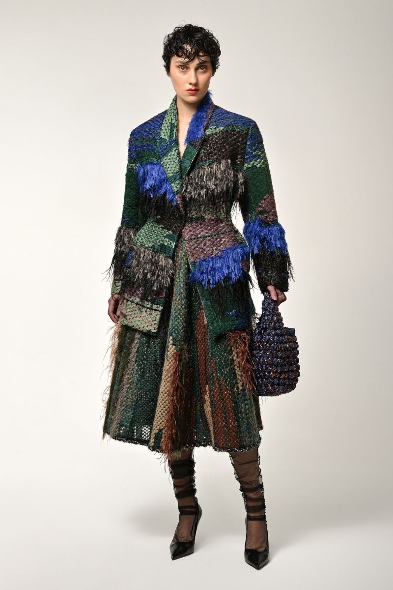 DRAPED MIDI SKIRT IN GREEN MULTI
