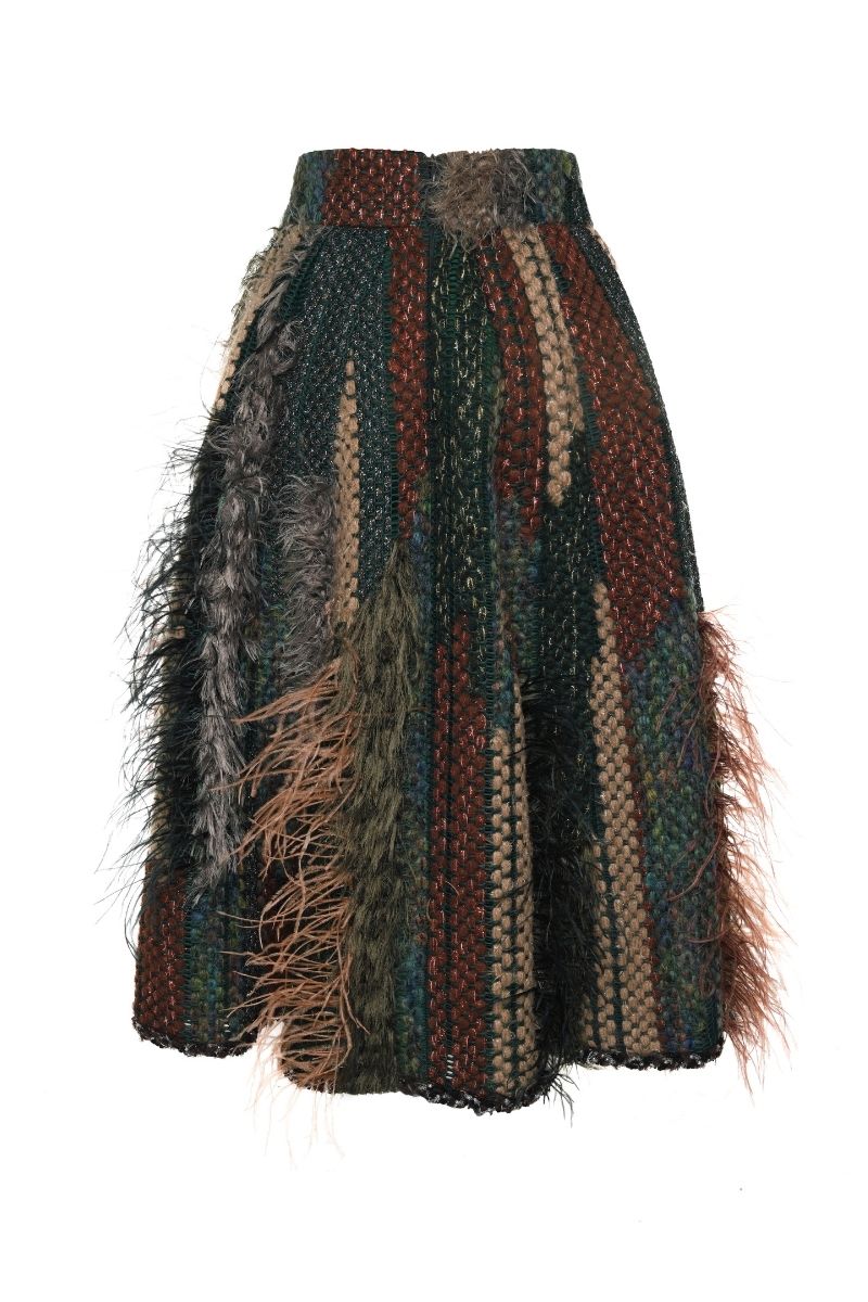 DRAPED MIDI SKIRT IN GREEN MULTI