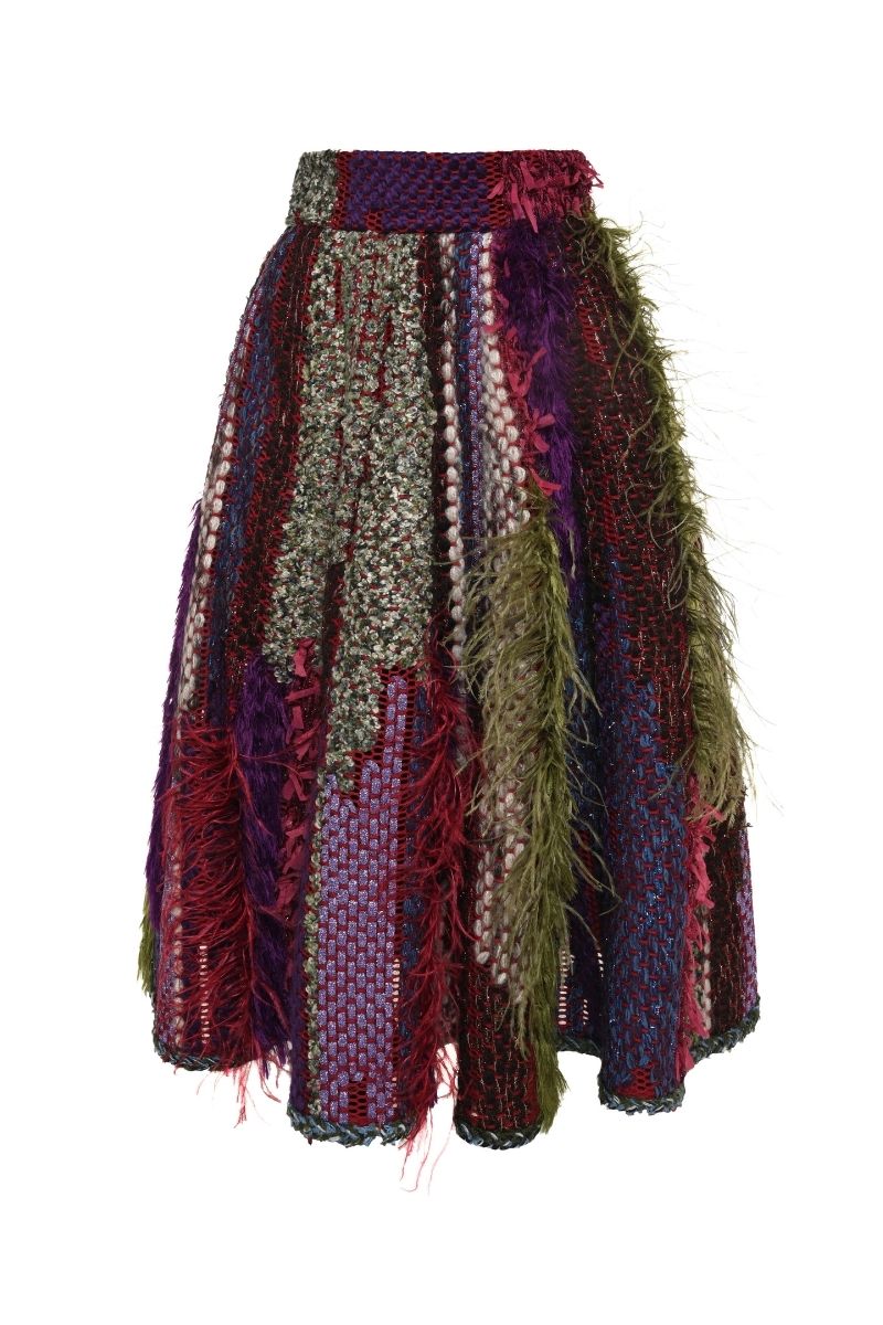 DRAPED MIDI SKIRT IN RED MULTI