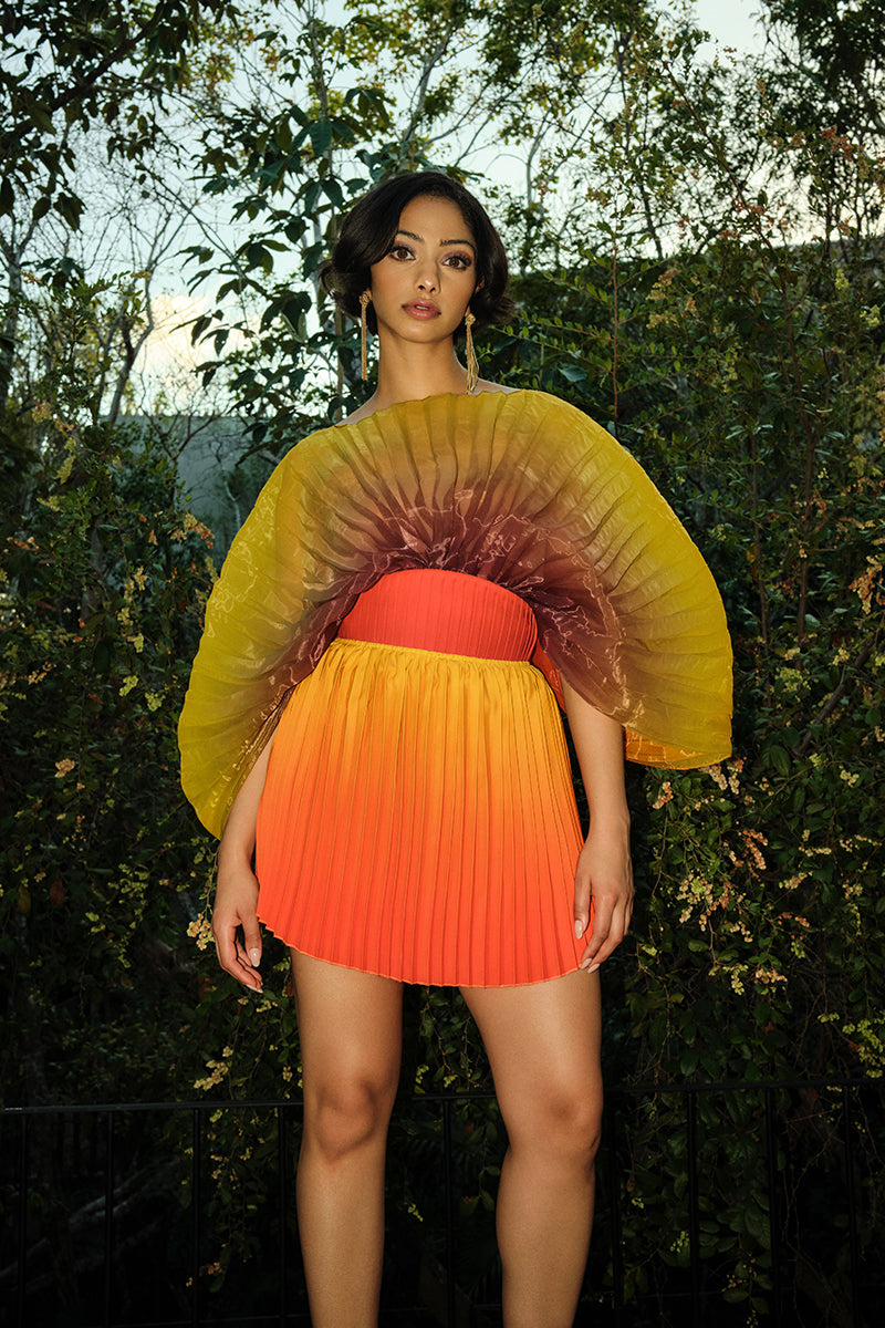 KATA PLEATED MINI SKIRT IN ADWA RED PRINT