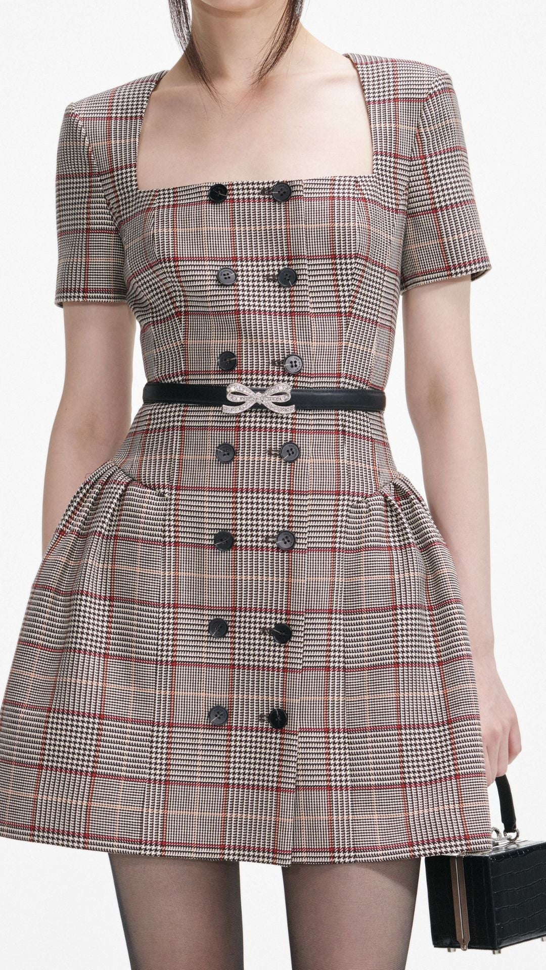 Brown Check Short Sleeve Mini Dress