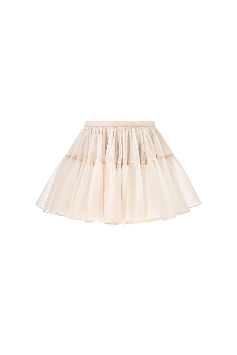 BEIGE LAYERED TULLE MINI SKIRT