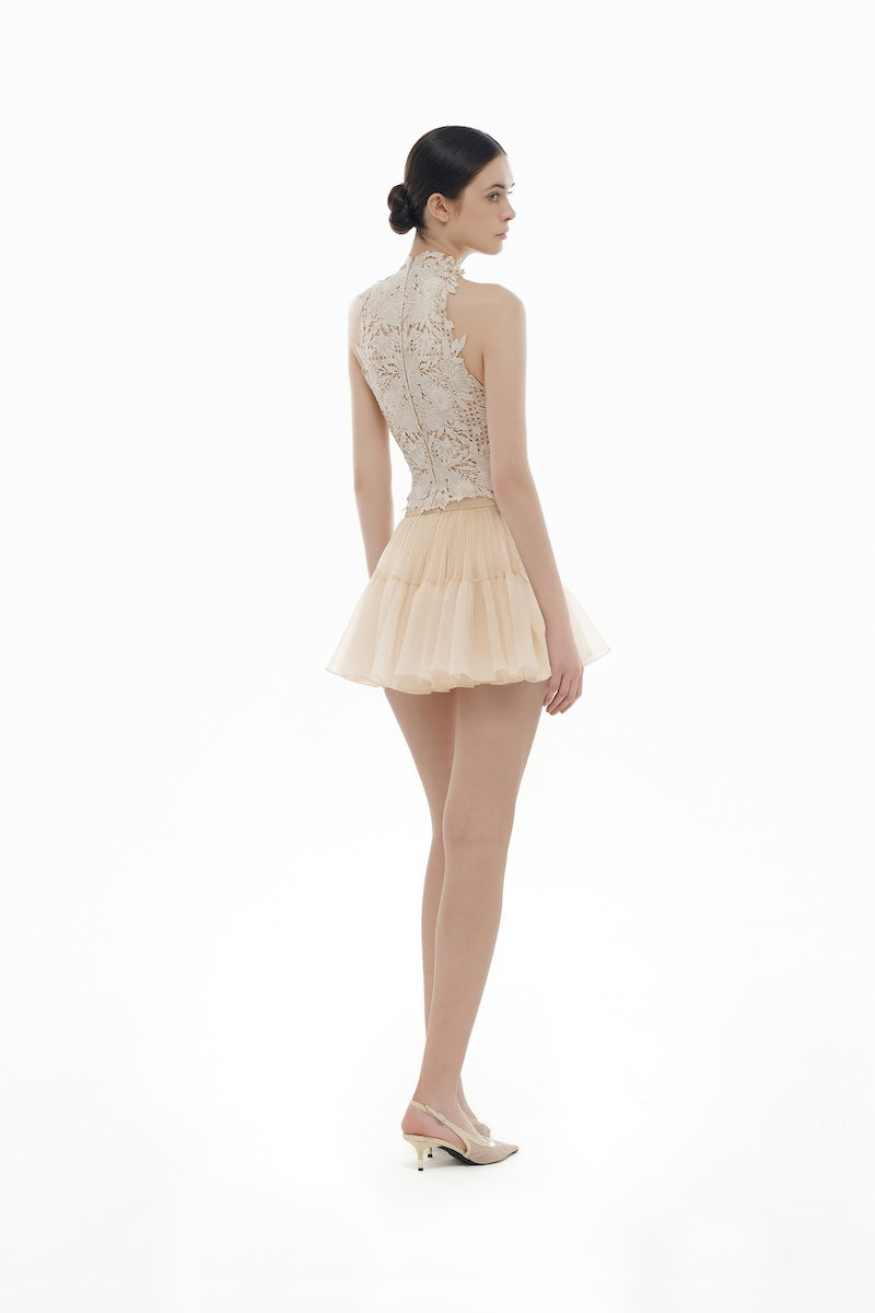 BEIGE LAYERED TULLE MINI SKIRT