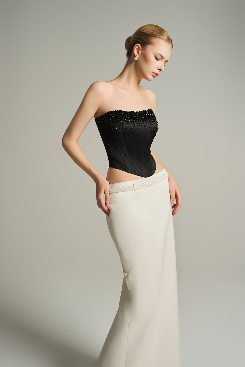 SILK LOW RISE MAXI SKIRT IN IVORY
