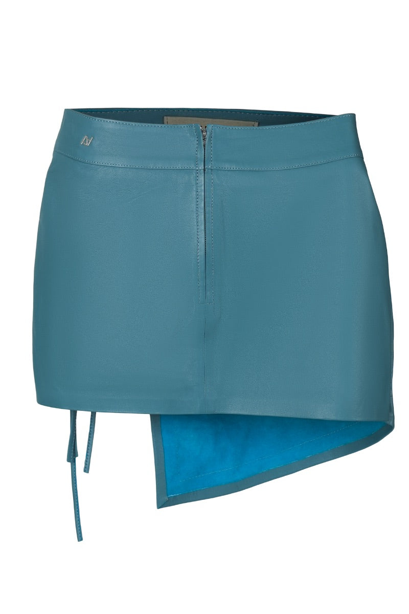 CELINE LEATHER SKIRT IN CERULEAN BLUE