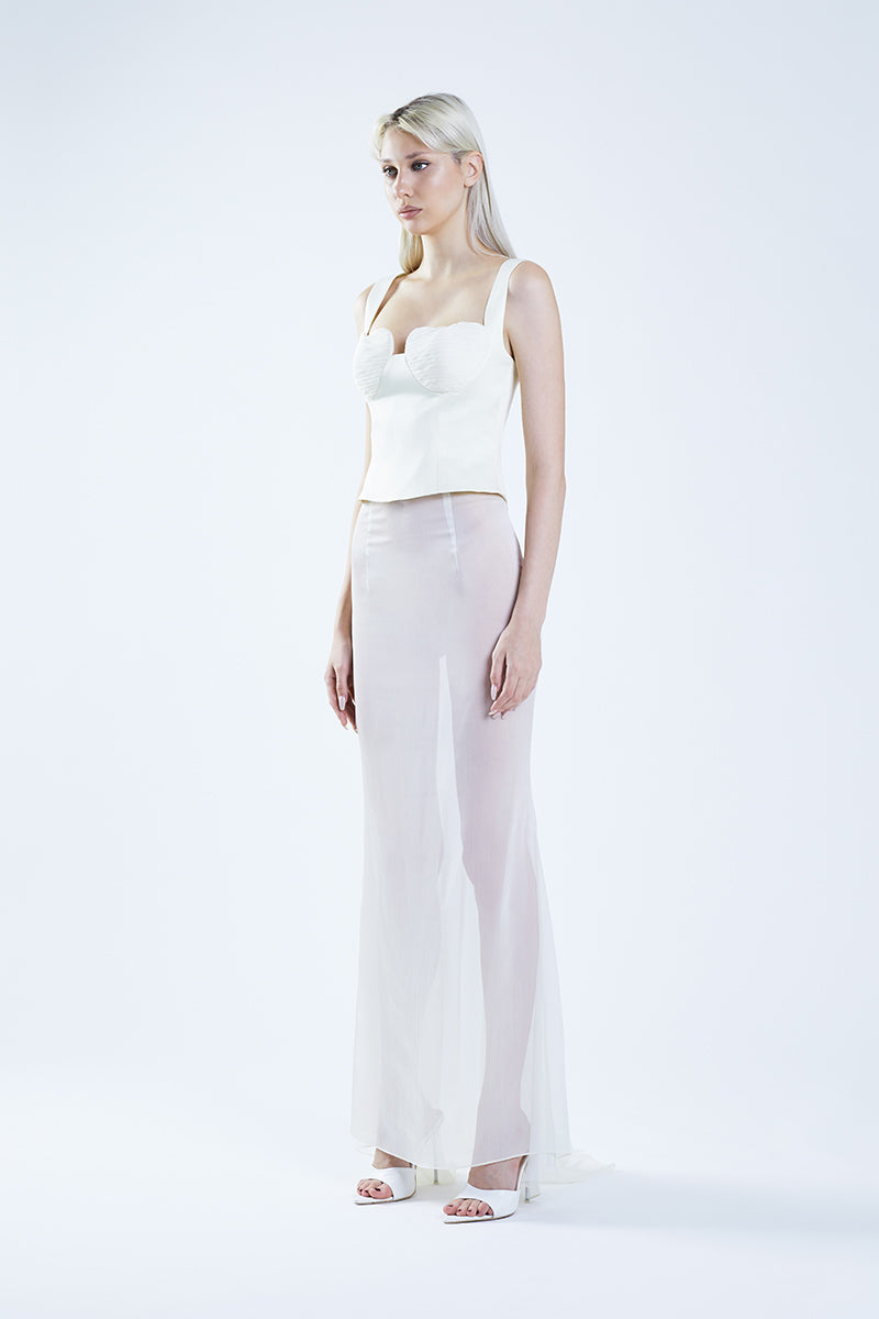 CLASSIC FISHTAIL WHITE MAXI SKIRT