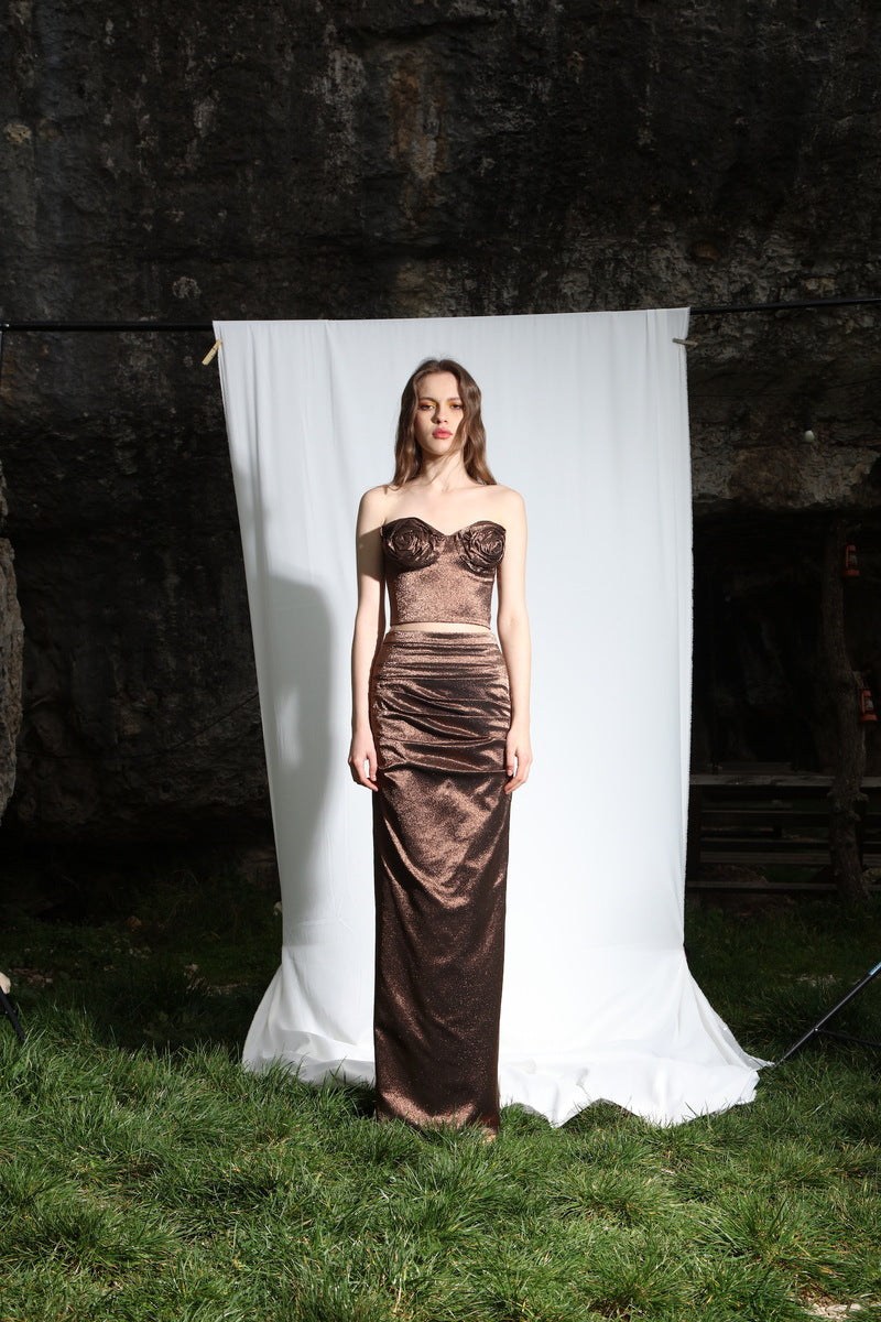 LILY GLITTER SKIRT IN MIRAGE BROWN