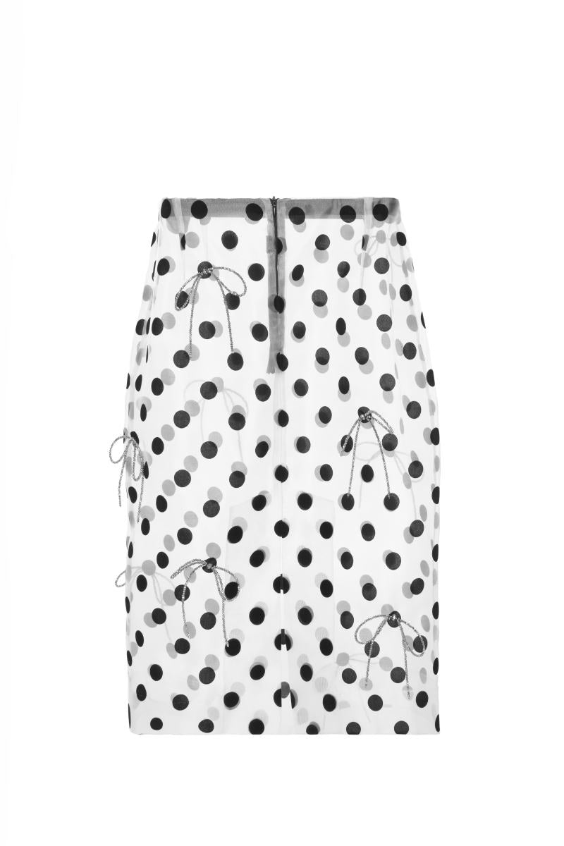 ORGANZA SKIRT WITH CRYSTAL BOW TIES IN TRANSPARENT AND SILVER